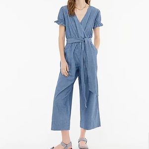 J crew ruffle chambray jumpsuit